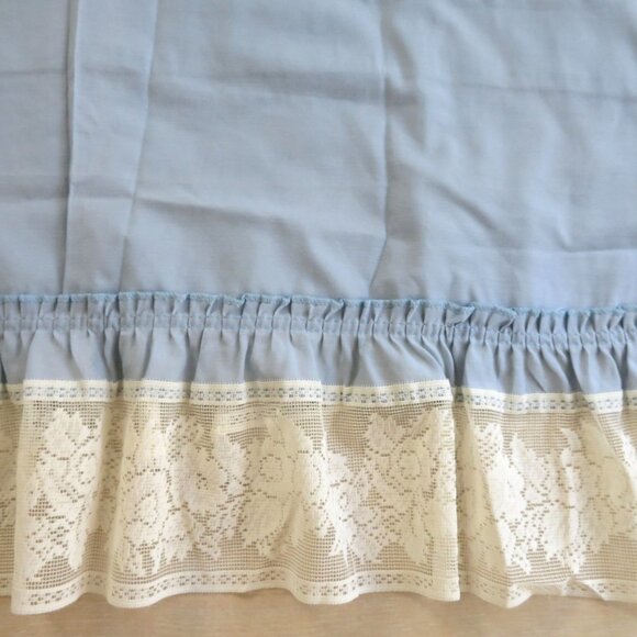 Vintage Blue Blouson Valance Lace Trim 15.5 x 60 inch Made in USA - Picture 7 of 11
